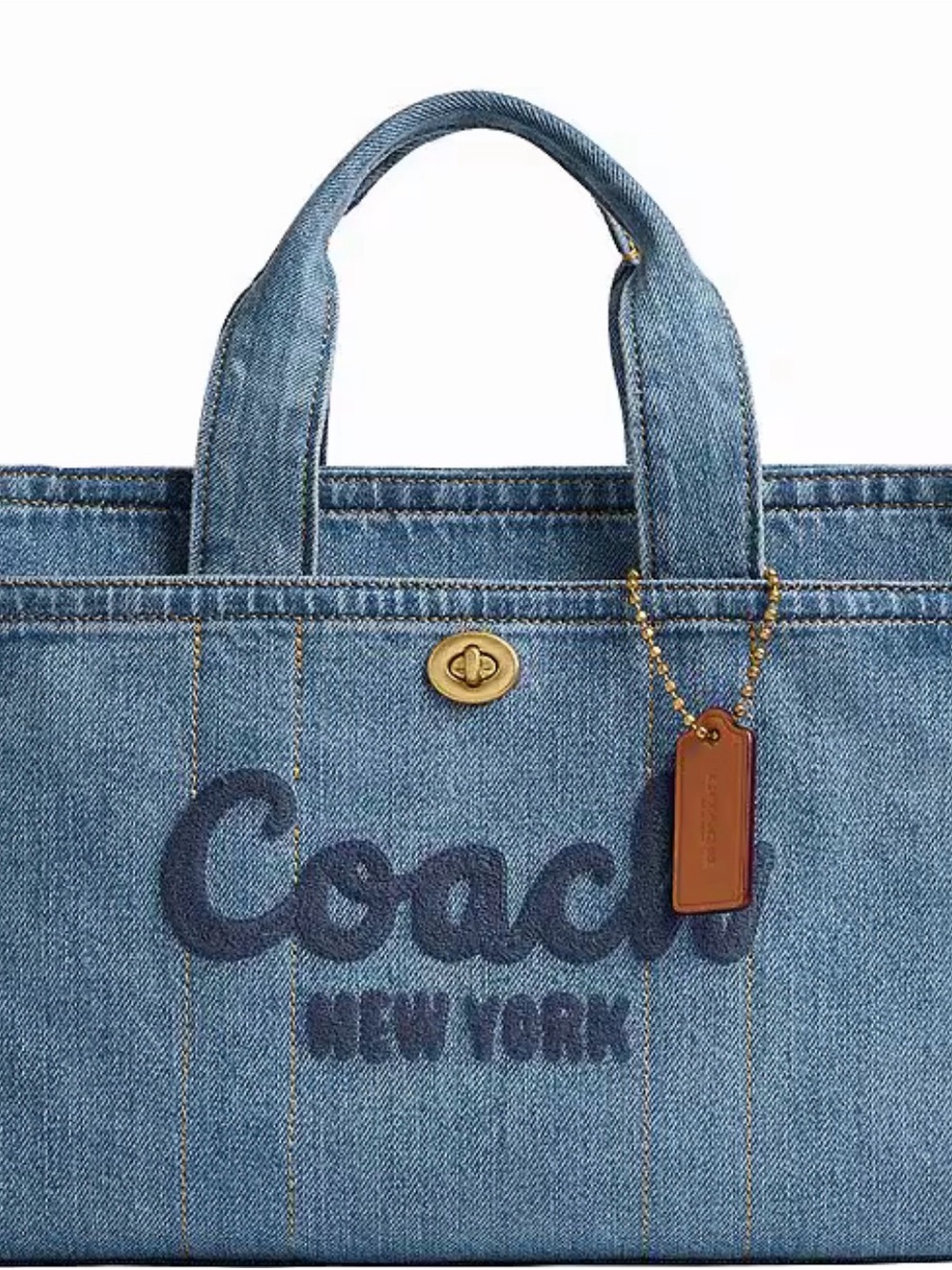Coach Denim Tote in Light Blue with Brown Leather Tag